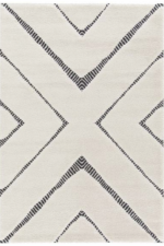 Tapis FARA couleur crème moderne avec motifs géométriques noirs en chevron, design élégant pour salon, chambre ou bureau au Maroc