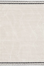 Tapis FARA crème moderne avec bordures noires ornées et design géométrique discret, idéal pour salon ou chambre au Maroc