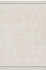 Tapis FARA crème minimaliste pour salon ou chambre au Maroc, design élégant avec bordures ornées et géométrie subtile